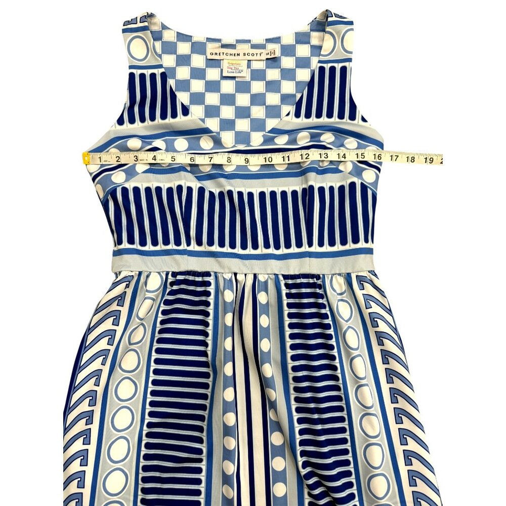Gretchen Scott Womens Size S Dress Blue & White Print Sleeveless Dress Belted - Picture 6 of 8